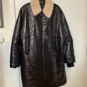 RARE Unworn Rachel Comey Jaunt Coat in Navy Crinkle and Cream shearling collar